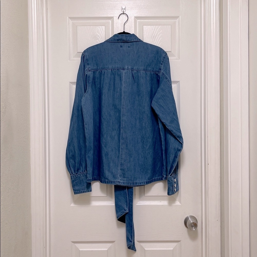 NWT KAREN MILLEN Denim Pussybow Blouse - Picture 7 of 9